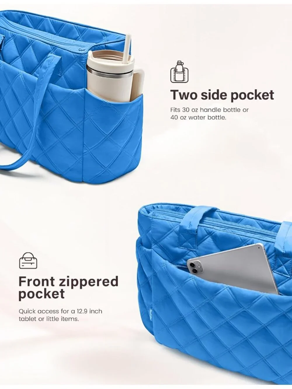 👜Women's Blue Puffer Tote Bags Lightweight Quilted Work For Travel